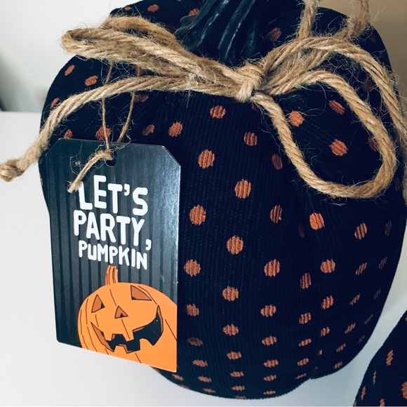 Set of 2 NEW Decorative Black & Orange Polka Dot Halloween Fall Fabric Pumpkins - Picture 7 of 14